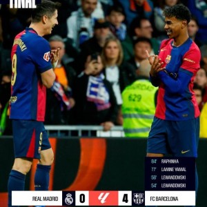 nba免费直播高清观看-【西甲】皇马0比4巴萨，莱万梅开二度，亚马尔进球